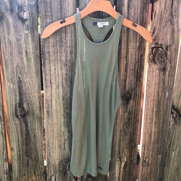 Roxy Olive Racer Back Skinny Muscle Tank Sz S - Picture 2 of 5